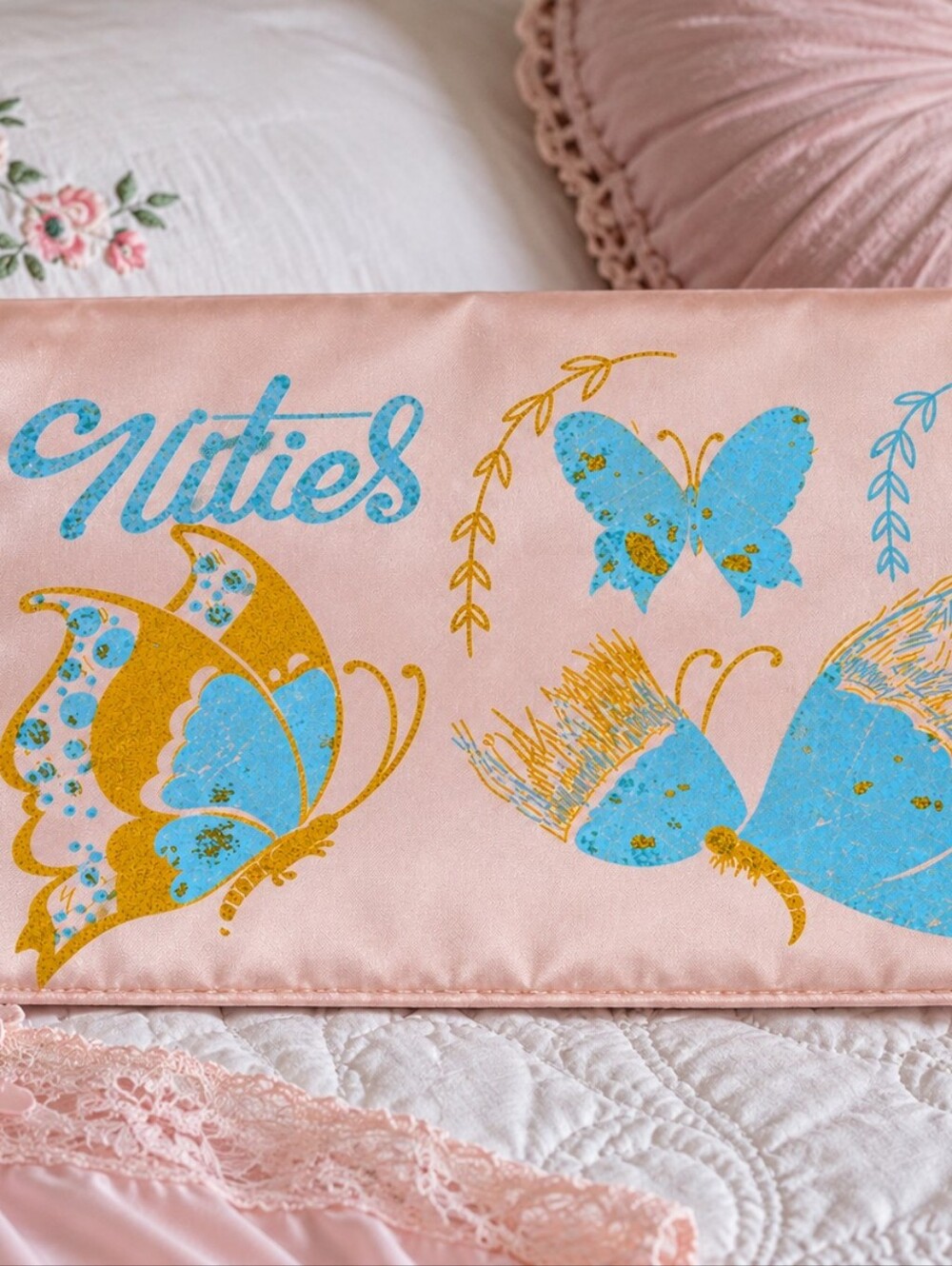 1940s 1950s Satin Nightie Case Pink Butterfly “Nities”